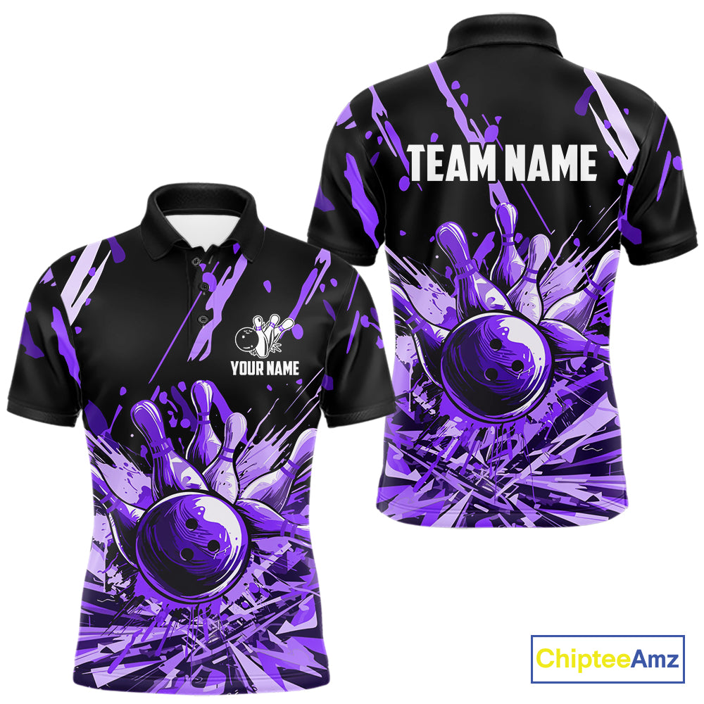 Purple bowling jerseys Bowling Polo, 1/4 Zip Shirt for Men Custom Bowling Team shirts for bowlers NQS11085