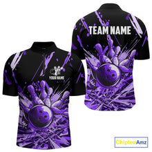 Load image into Gallery viewer, Purple bowling jerseys Bowling Polo, 1/4 Zip Shirt for Men Custom Bowling Team shirts for bowlers NQS11085
