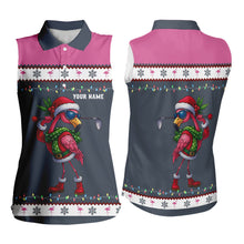 Load image into Gallery viewer, Pink argyle pattern Funny Christmas Flamingo Women sleeveless polos custom golf attire for ladies NQS11088