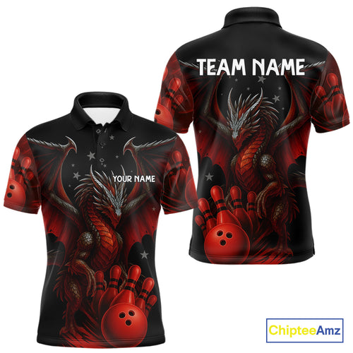 Black And Red Dragon Bowling Shirts For Men Custom Name Team Bowling League Jersey, Bowling Gifts NQS11091