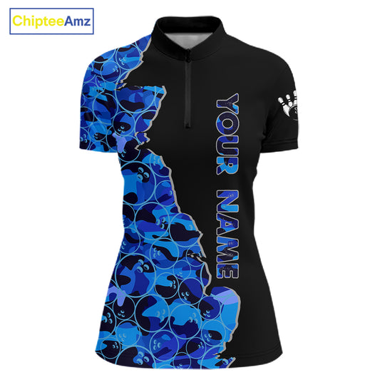 Black & Blue Camo Team Bowling Shirts For Women Custom bowling shirts with name, Team Bowling Jerseys NQS11508