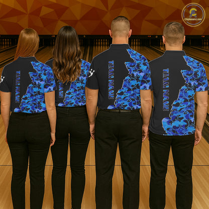 Black and Blue Camo Team Bowling Shirts For Men Custom bowling shirts with name, Team Bowling Jerseys NQS11508