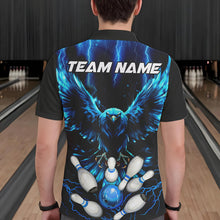Load image into Gallery viewer, Custom Blue Lightning Thunder Eagle Men Bowling Polo, Quarter Zip Shirts Bowling Team Jerseys Outfits NQS9577