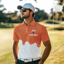 Load image into Gallery viewer, Mens golf polo shirts custom orange Ice Cream Melting On Golf Ball, golf gifts for mens NQS9989