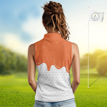 Load image into Gallery viewer, Womens sleeveless golf polo shirts custom orange Ice Cream Melting On Golf Ball, golf gifts for ladies NQS9989