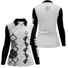 Load image into Gallery viewer, Black and white Womens golf polo shirts custom name women&#39;s golf apparel, gifts for golf lovers NQS3956