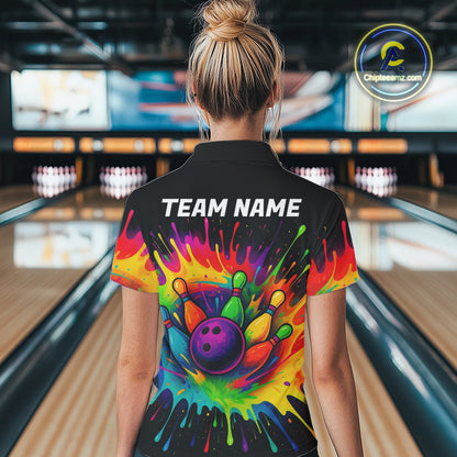 Colorful bowling jerseys Bowling Polo, 1/4 Zip Shirt for Women Custom Bowling Team shirts for bowlers NQS10696