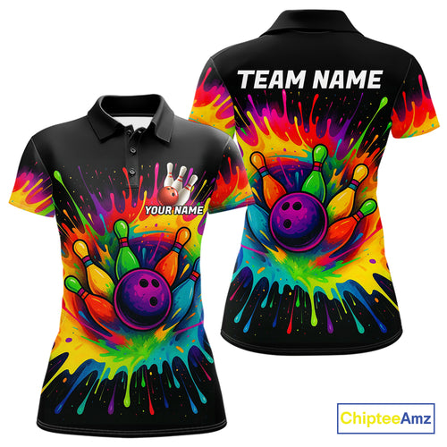Colorful bowling jerseys Bowling Polo, 1/4 Zip Shirt for Women Custom Bowling Team shirts for bowlers NQS10696