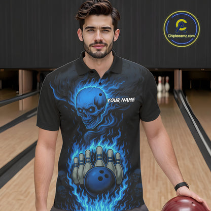Blue Flame Lightning Thunder Skull Reaper Bowling Shirts for Men Custom Bowling Team League Jersey NQS10908