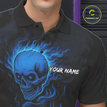 Load image into Gallery viewer, Blue Flame Lightning Thunder Skull Reaper Bowling Shirts for Men Custom Bowling Team League Jersey NQS10908
