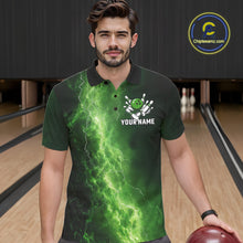 Load image into Gallery viewer, Men&#39;s Bowling Shirts Custom Green Lightning Thunder Bowling Team Jersey, gift for team Bowlers NQS10910