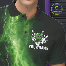 Load image into Gallery viewer, Men&#39;s Bowling Shirts Custom Green Lightning Thunder Bowling Team Jersey, gift for team Bowlers NQS10910