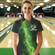 Load image into Gallery viewer, Women&#39;s Bowling Shirts Custom Green Lightning Thunder Bowling Team Jersey, gift for team Bowlers NQS10910