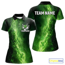Load image into Gallery viewer, Women&#39;s Bowling Shirts Custom Green Lightning Thunder Bowling Team Jersey, gift for team Bowlers NQS10910