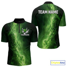 Load image into Gallery viewer, Men&#39;s Bowling Shirts Custom Green Lightning Thunder Bowling Team Jersey, gift for team Bowlers NQS10910