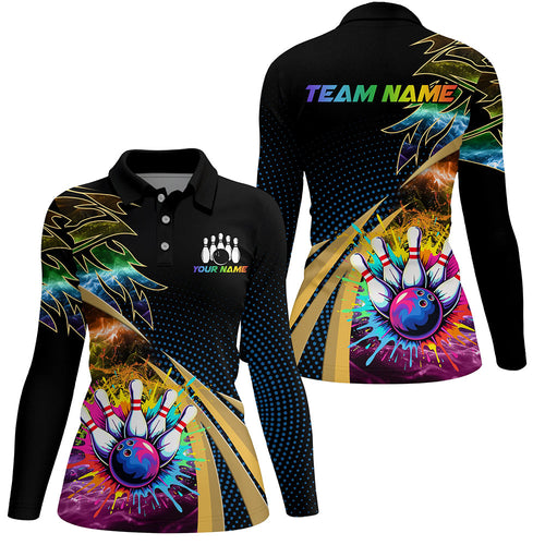 Colorful Bowling Polo, Quarter zip shirts For Women Custom Team Bowling Jerseys, Gift For Bowlers NQS8990