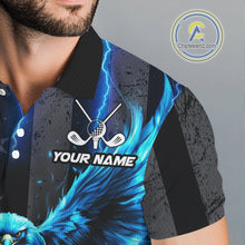 Load image into Gallery viewer, Black American flag Men golf polo shirts Custom blue lightning thunder Eagle patriotic team Golf top NQS11093