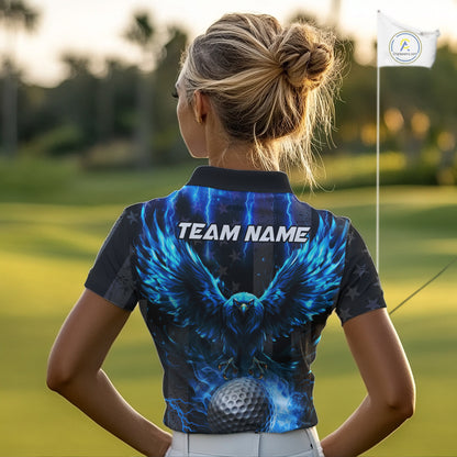 Black American flag Women golf polo shirt Custom blue lightning thunder Eagle patriotic team Golf top NQS11093