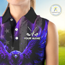 Load image into Gallery viewer, Black American flag Sleeveless polo shirt Custom purple lightning thunder Eagle patriotic Golf top NQS11094