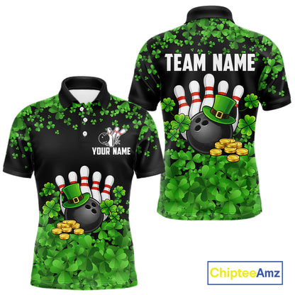 Custom Green clovers pattern Bowling shirts for men, St Patrick's Day bowling apparel, bowling gifts NQS11512