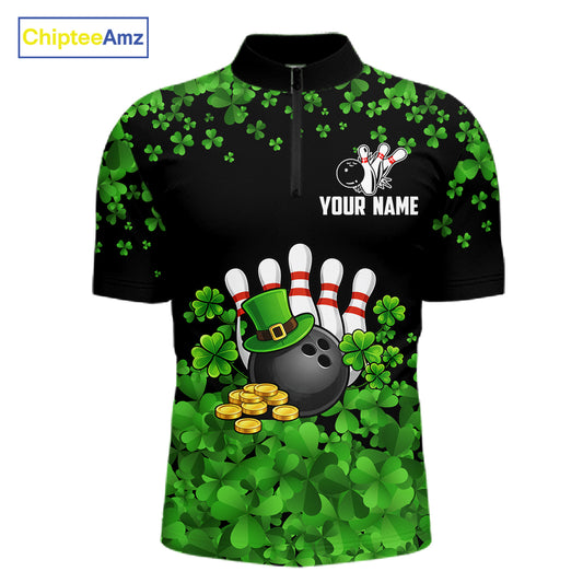 Custom Green clovers pattern Bowling shirts for men, St Patrick's Day bowling apparel, bowling gifts NQS11512