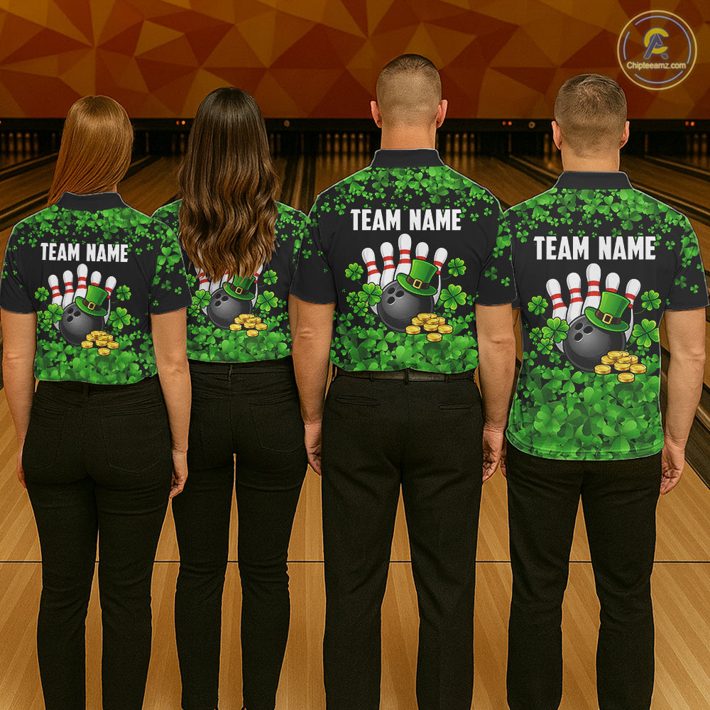 Custom Green clover pattern Bowling shirts for Women, St Patrick's Day bowling apparel, bowling gifts NQS11512