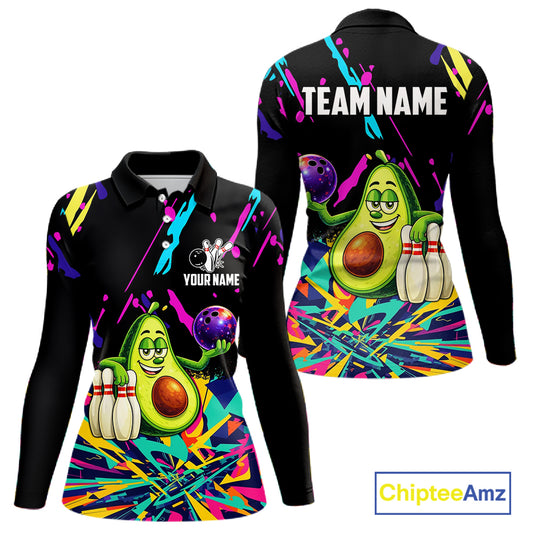 Colorful bowling jerseys funny avocado Bowling Shirts for Women Custom Bowling Team shirt for bowlers NQS11520