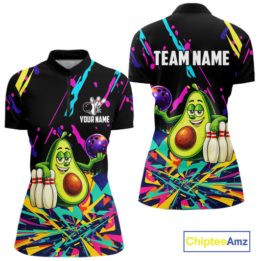 Colorful bowling jerseys funny avocado Bowling Shirts for Women Custom Bowling Team shirt for bowlers NQS11520