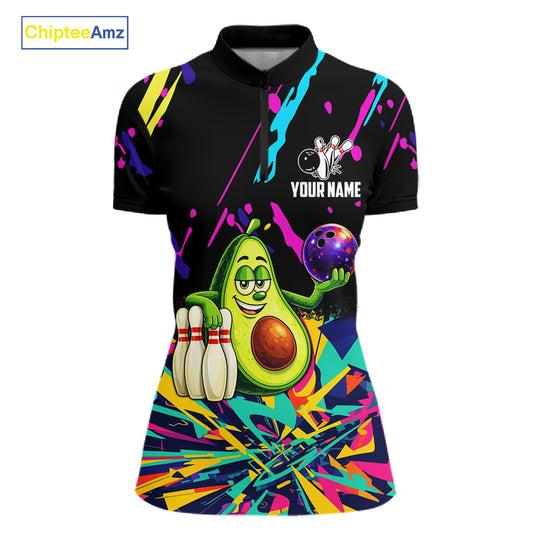 Colorful bowling jerseys funny avocado Bowling Shirts for Women Custom Bowling Team shirt for bowlers NQS11520