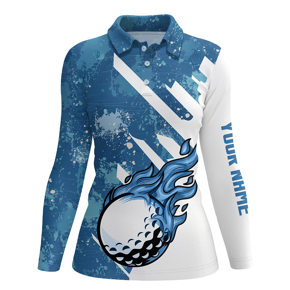 Blue and white golf ball flame Women golf polo shirts custom team golf shirts, ladies golf clothing NQS7506
