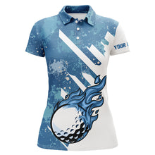 Load image into Gallery viewer, Blue and white golf ball flame Women golf polo shirts custom team golf shirts, ladies golf clothing NQS7506