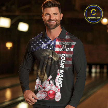 Smoke American Flag Cobra Snake Bowling Shirts for Men Custom patriotic Team Bowling jerseys NQS10286