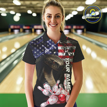 Load image into Gallery viewer, Smoke American Flag Cobra Snake Bowling Shirts For Women Custom patriotic Team Bowling jerseys NQS10286
