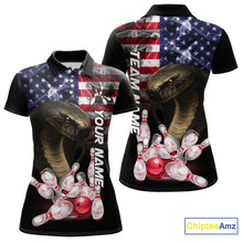 Load image into Gallery viewer, Smoke American Flag Cobra Snake Bowling Shirts For Women Custom patriotic Team Bowling jerseys NQS10286