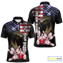 Load image into Gallery viewer, Smoke American Flag Cobra Snake Bowling Shirts for Men Custom patriotic Team Bowling jerseys NQS10286