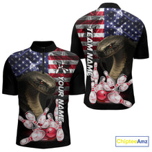 Load image into Gallery viewer, Smoke American Flag Cobra Snake Bowling Shirts for Men Custom patriotic Team Bowling jerseys NQS10286