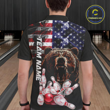 Load image into Gallery viewer, American Flag Bear Bowling Polo, Quarter Zip Shirts for Men Custom patriotic Team Bowling jerseys NQS10287