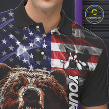 Load image into Gallery viewer, American Flag Bear Bowling Polo, Quarter Zip Shirts for Men Custom patriotic Team Bowling jerseys NQS10287