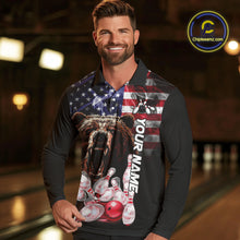 Load image into Gallery viewer, American Flag Bear Bowling Polo, Quarter Zip Shirts for Men Custom patriotic Team Bowling jerseys NQS10287