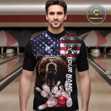 Load image into Gallery viewer, American Flag Bear Bowling Polo, Quarter Zip Shirts for Men Custom patriotic Team Bowling jerseys NQS10287
