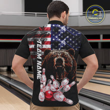 Load image into Gallery viewer, American Flag Bear Bowling Polo, Quarter Zip Shirts for Men Custom patriotic Team Bowling jerseys NQS10287