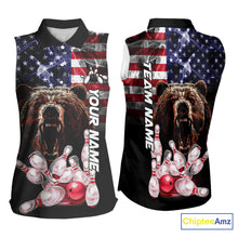 Load image into Gallery viewer, American Flag Bear Bowling Sleeveless Polo shirt Custom patriotic Team Bowling jerseys NQS10287