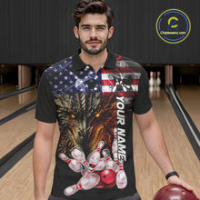 Load image into Gallery viewer, American Flag Dragon Bowling Polo, Quarter Zip Shirts for Men Custom patriotic Team Bowling jerseys NQS10288