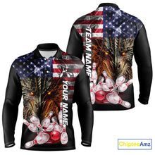 Load image into Gallery viewer, American Flag Dragon Bowling Polo, Quarter Zip Shirts for Men Custom patriotic Team Bowling jerseys NQS10288