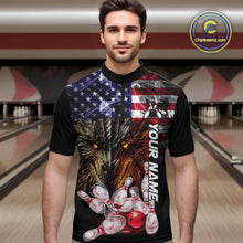 Load image into Gallery viewer, American Flag Dragon Bowling Polo, Quarter Zip Shirts for Men Custom patriotic Team Bowling jerseys NQS10288