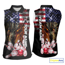 Load image into Gallery viewer, American Flag Dragon Bowling Sleeveless Polo shirt Custom patriotic Team Bowling jerseys NQS10288