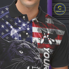Load image into Gallery viewer, American Flag Panther Bowling Polo, Quarter Zip Shirts for Men Custom patriotic Team Bowling jerseys NQS10289