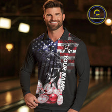 Load image into Gallery viewer, American Flag Panther Bowling Polo, Quarter Zip Shirts for Men Custom patriotic Team Bowling jerseys NQS10289