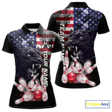 Load image into Gallery viewer, American Flag Panther Bowling Polo, Quarter Zip Shirts for Women Custom patriotic Team Bowling jerseys NQS10289