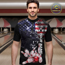 Load image into Gallery viewer, American Flag Panther Bowling Polo, Quarter Zip Shirts for Men Custom patriotic Team Bowling jerseys NQS10289